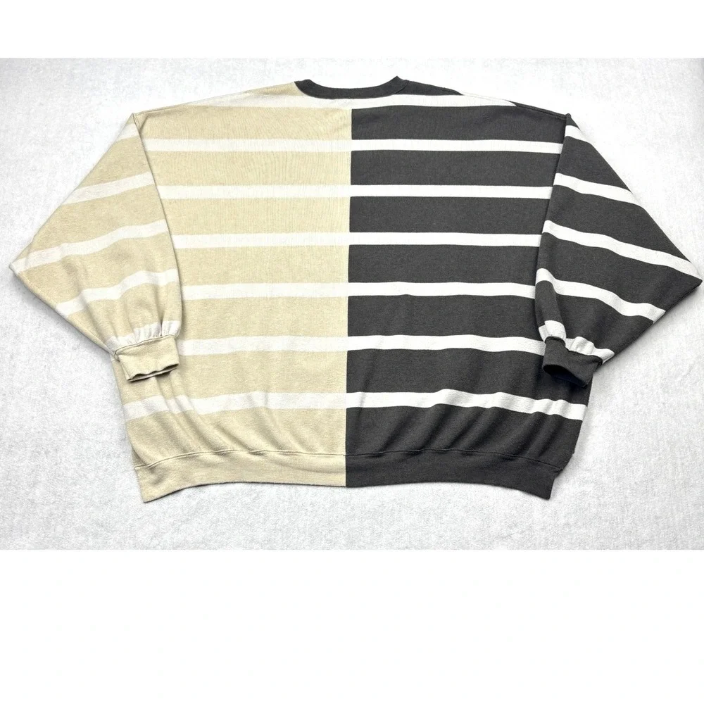 Free People Womens Small Black Tan Split Stripe Oversized Knit Pullover Sweater